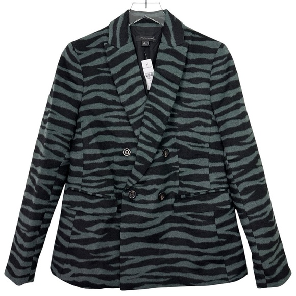 NWT Ann Taylor Zebra Print Long Double Breasted Wool Blend Blazer Size 6 - Picture 5 of 14